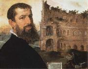 Maerten van heemskerck Self-Portrait of the Painter with the Colosseum in the Background oil painting